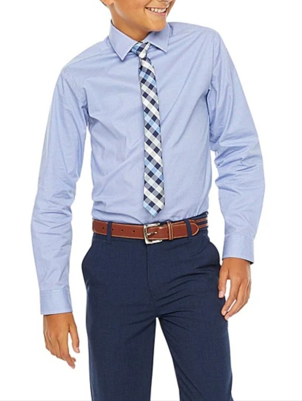 Van Heusen Boys Long Sleeve Point Collar Shirt + Tie Set Sz M 10 / 12
